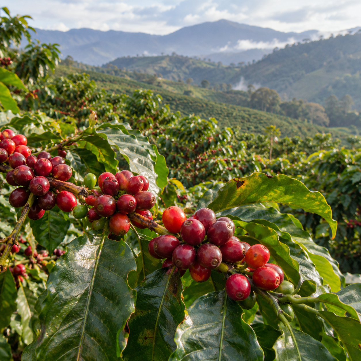 Koffie planten op plantage met mooi uitzicht